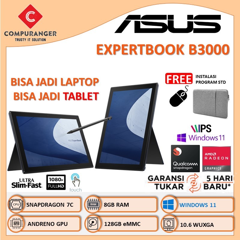 Laptop Tablet Asus Expertbook B3000 SnapDragon 8Core 8GB 128GB 10 inch Windows 11