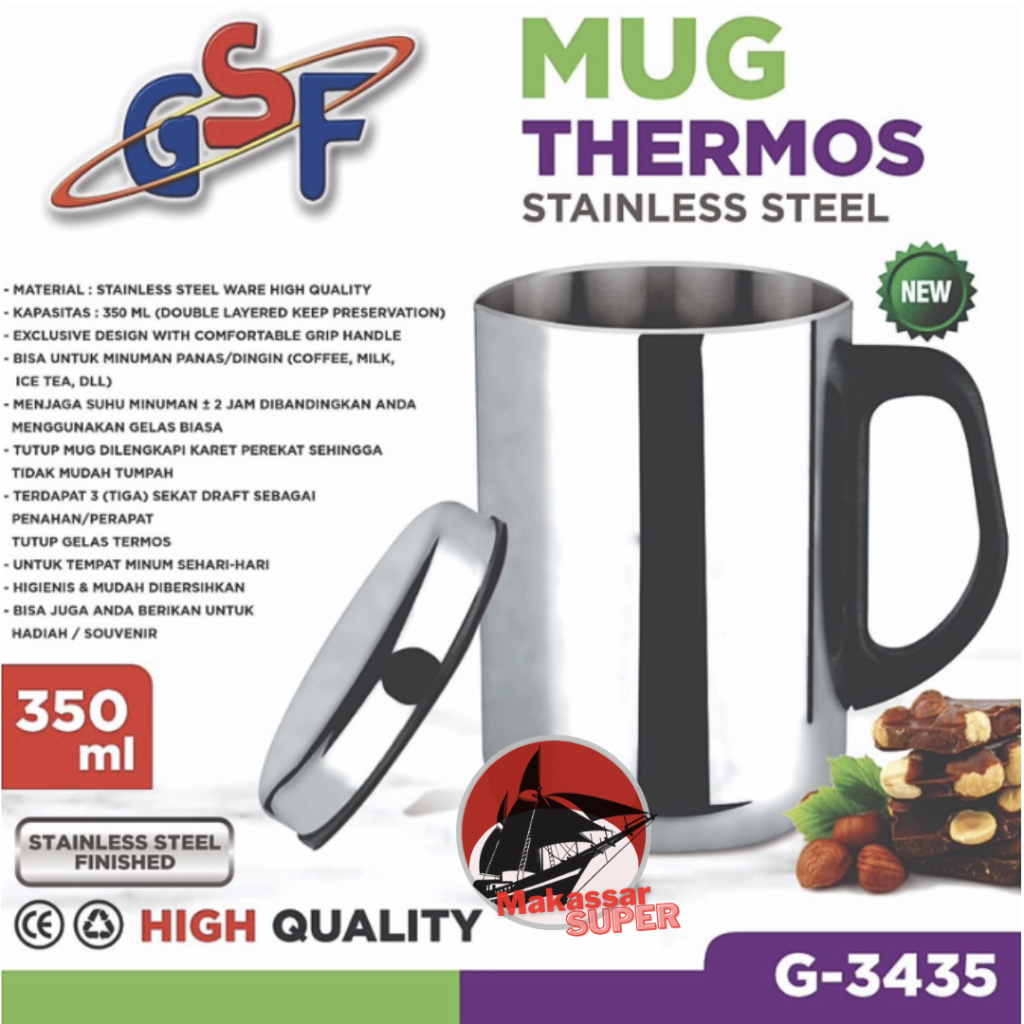 GSF Mug Thermos Stainless 350 Ml G-3435 / Mug Termos Vacum Stainless Steel