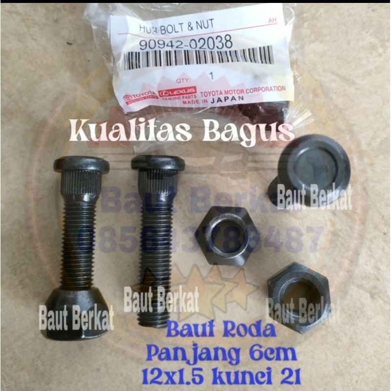 ECER baut roda kijang panjang 60mm 6cm baut mur roda baja kijang panjang 6 cm hitam KUALITAS BAGUS