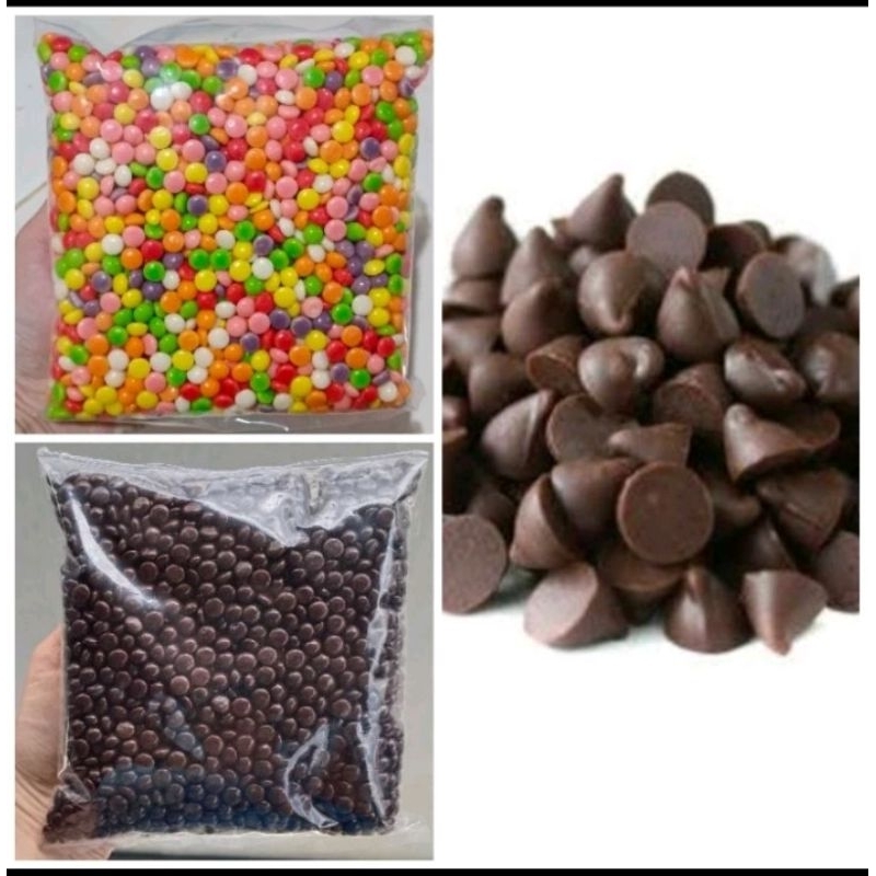 

Choco chips 1/2 bulat dan lancip 1KG Coklat dan Rainbow Warna Warni