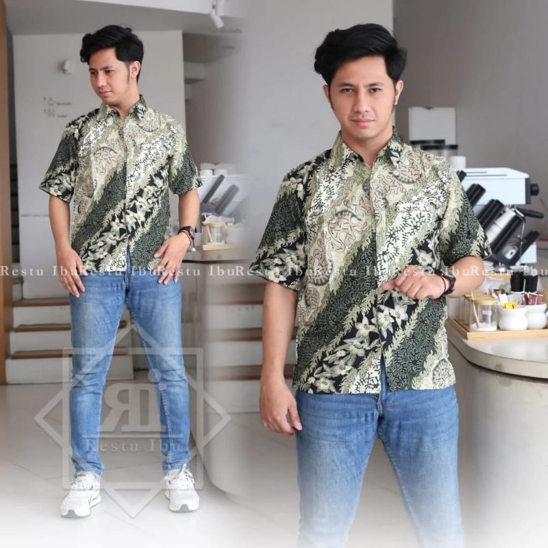 Kemeja batik lengan pendek aurel browen / hem batik pria pendek / kemeja batik formal terbaru