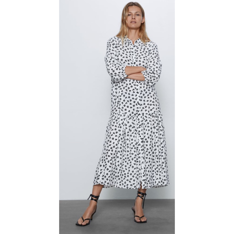 Zara Black White Floral Print Maxi