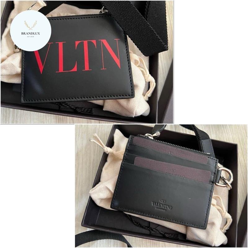 

Valentino Lanyard card case Black Logo red