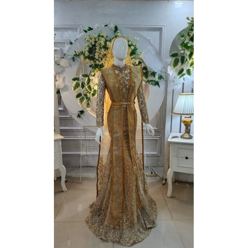 gaun pengantin slim gold murah