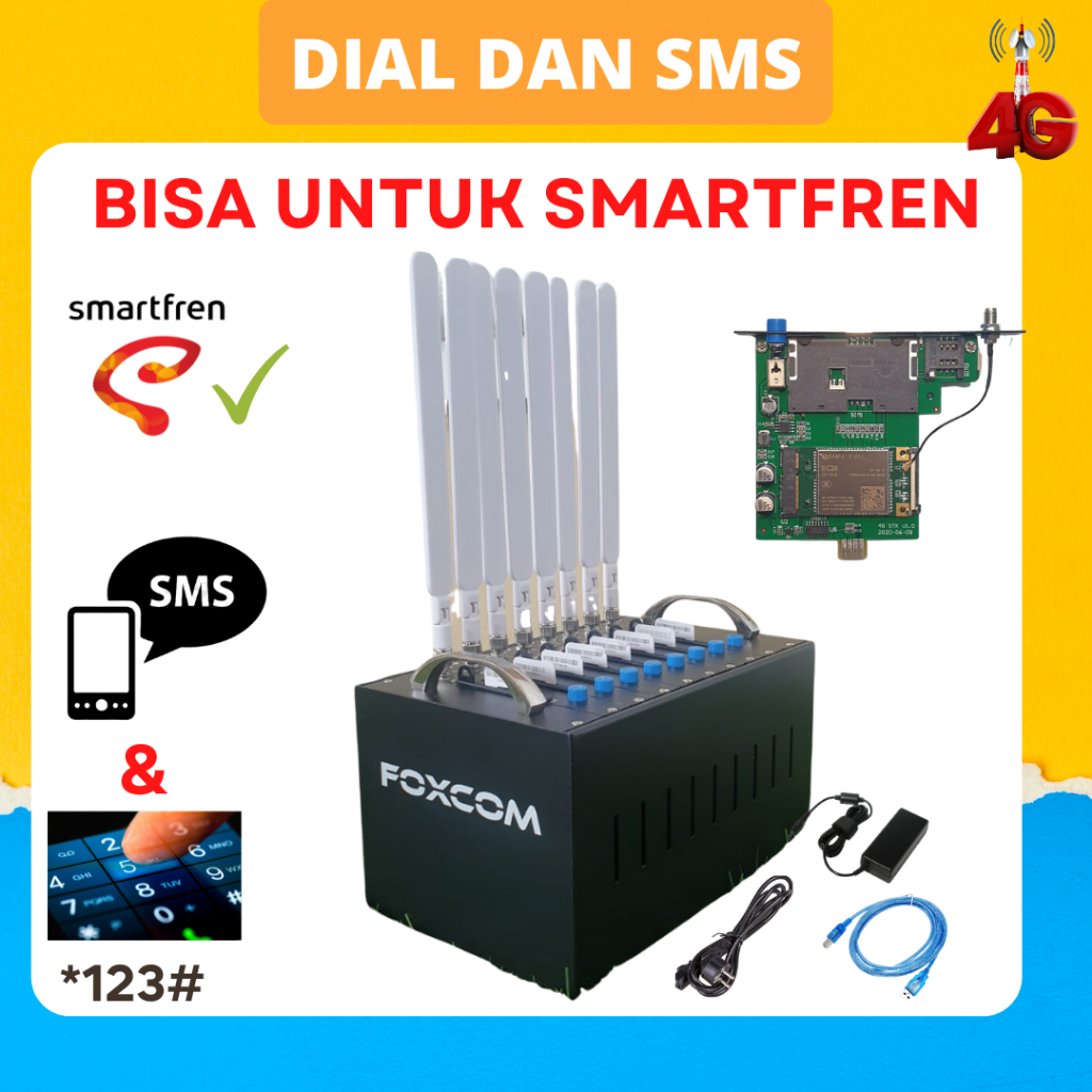 MODEM FOXCOM 8 PORT 4G | SUPPORT ALL SOFTWARE - GARANSI 1 TAHUN QUECTEL EC20/EC20F - FREE SOFTWARE