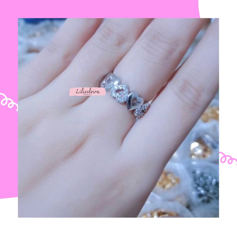 Cincin titanium wanita cincin love bolong silver