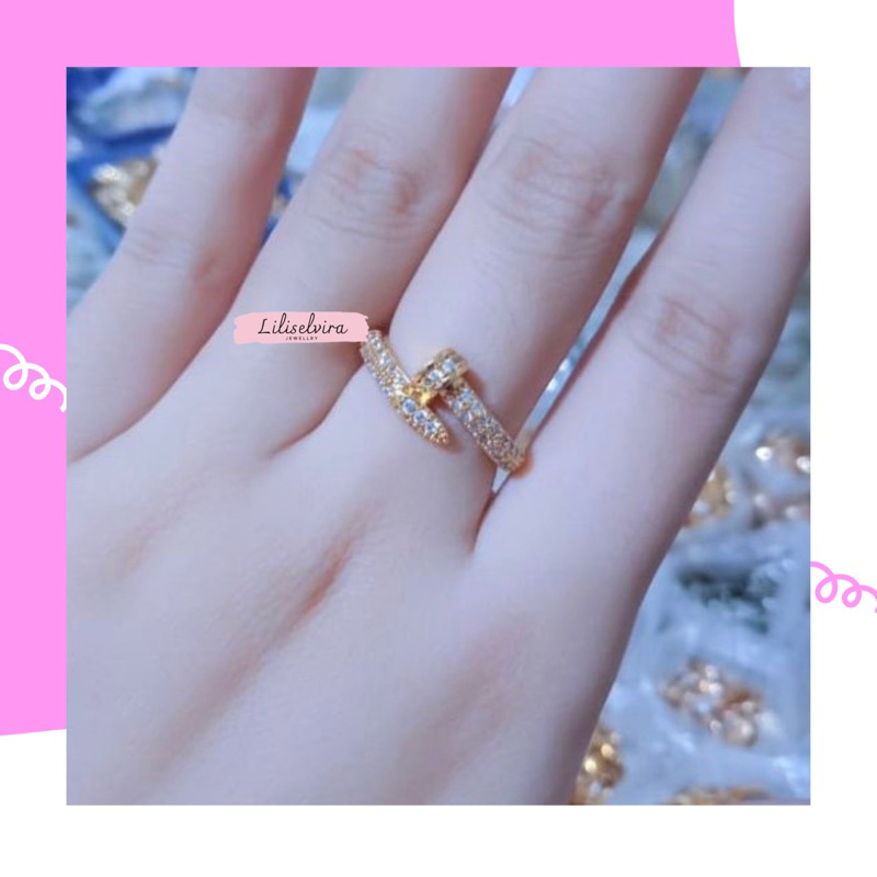 Cincin titanium wanita cincin paku lapis emas