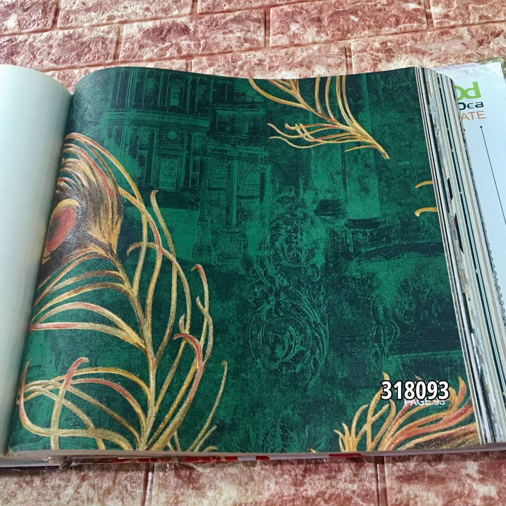 Wallpaper Dinding Bulu Burung Merak Hijau Biru Cream Private