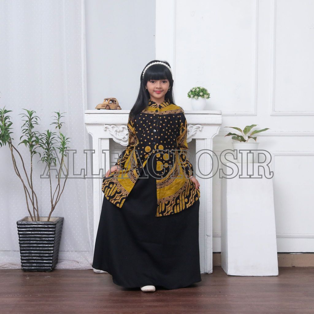 Gamis batik anak modern motif padma, dress muslim, gamis batik kombinasi