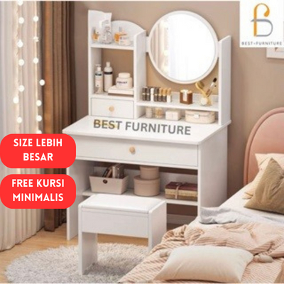 BEST Meja Rias Kaca Bulat Meja rias Putih Minimalis