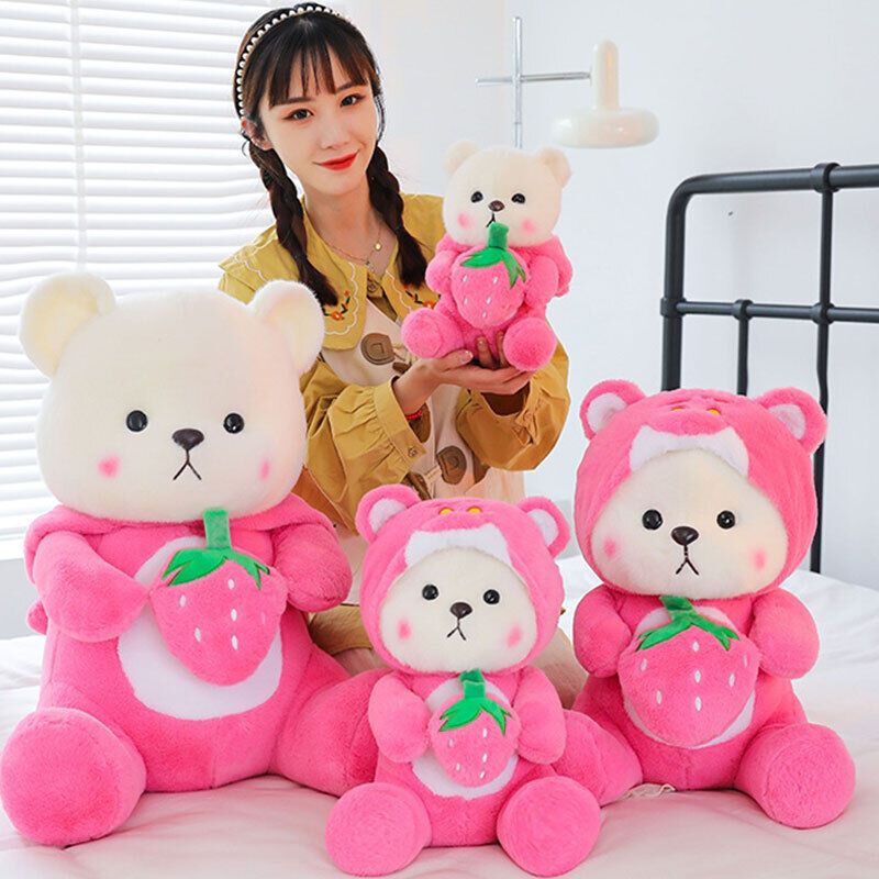 Boneka Teddy Bear Costum Lotso Hoodie Strawberry Manyo Viral