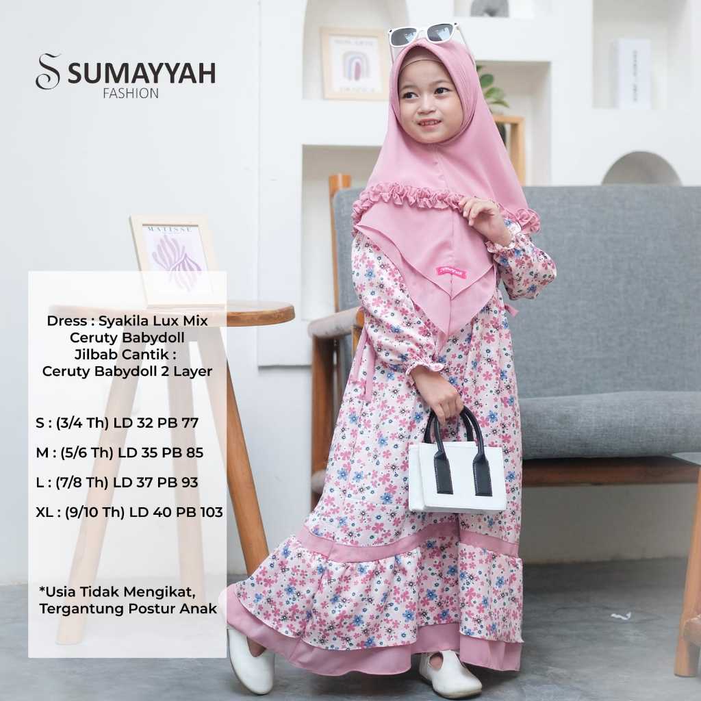 HOT GAMIS DRESS MUSLIMAH ANAK KHUMAERO SYAR'I BAHAN SHAKILA MOTIF BUNGA SET PLUS JILBAB CERUTY