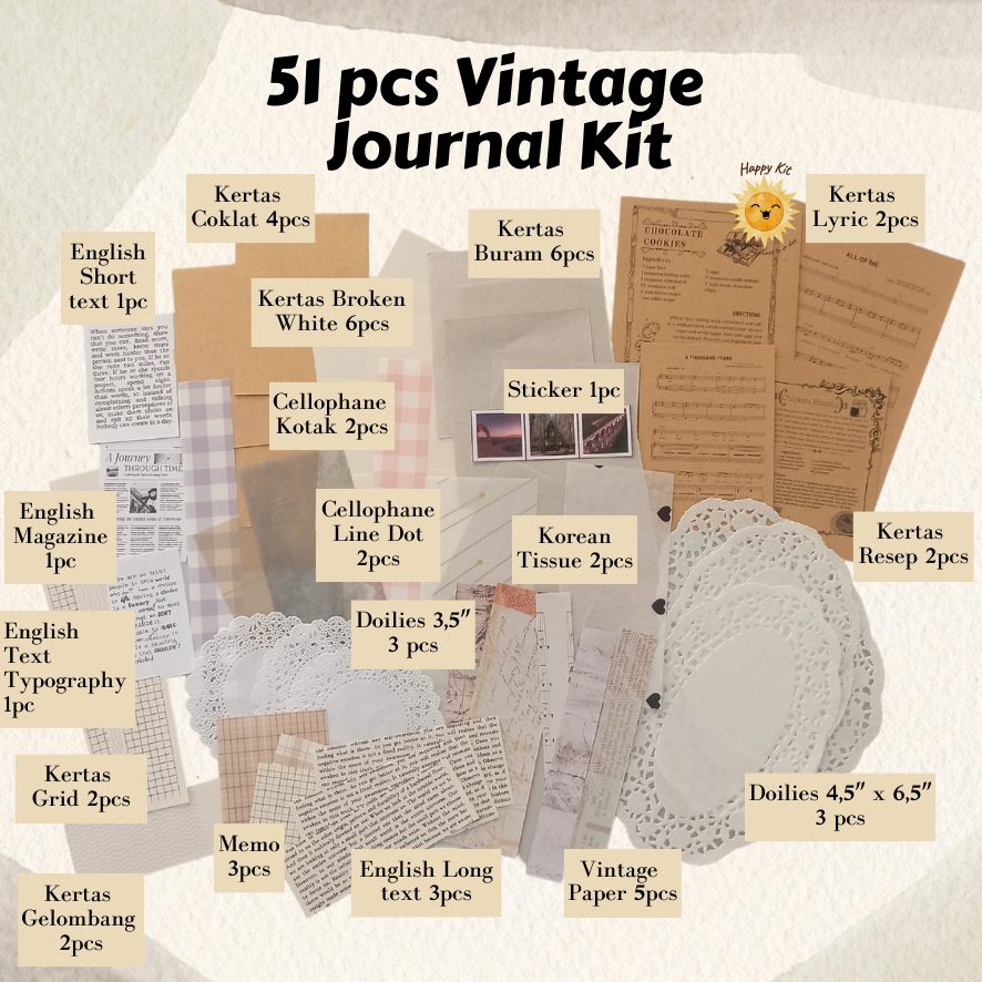 

TERMURAH 51pcs Journaling vintage kit deco diari dekorasi Jurnal diy scrapbooking