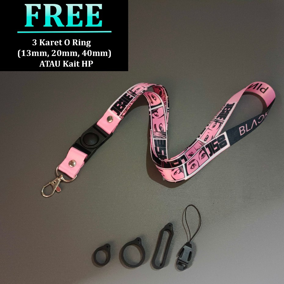 

Lanyard Id Card Black Pink - Tali Gantungan HP - Tali Id Card Name tag