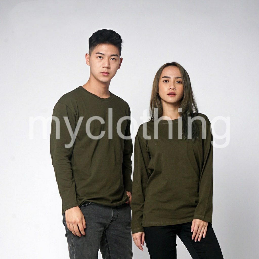 Kaos Hijau Army Polos Lengan Panjang Premium Pria Wanita