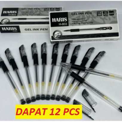 

➾❈❁ (12pcs) Pulpen - Pen - Pena - Bolpoin - Bolpen Gel Lancip Hitam Jarum Needle Tip 0.38mm Haris H 803