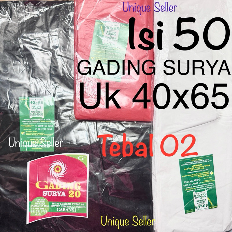 [Isi50] Kresek GADING SURYA 40x65 Tebal 02 Kantong Kresek Gading Surya Uk 40 x 65 Merah Putih Hitam