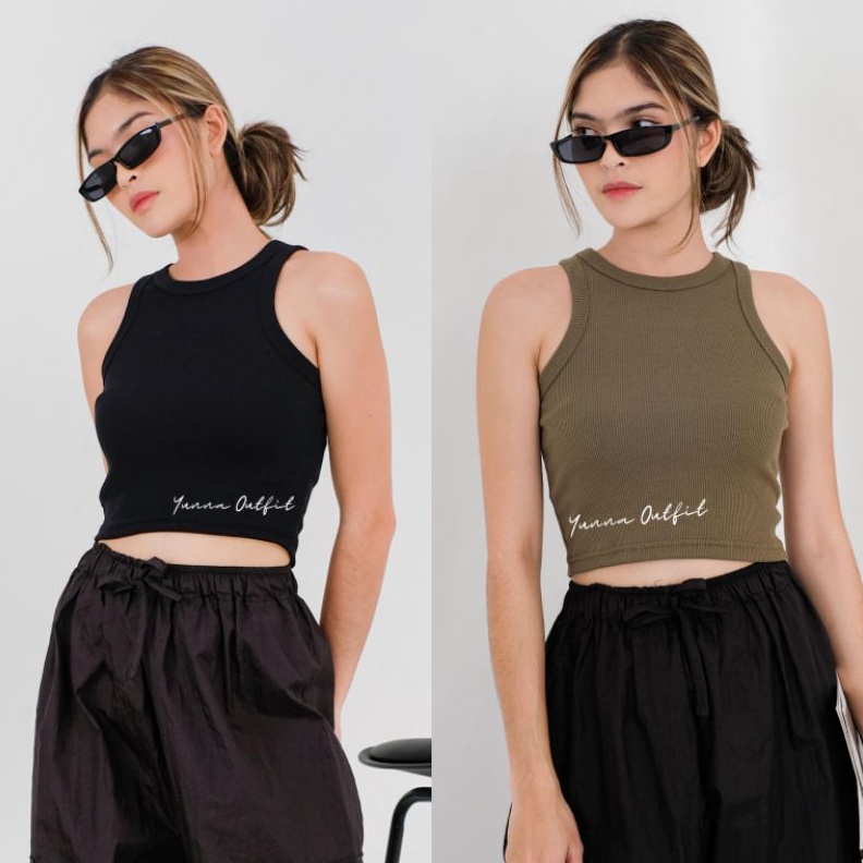 Pasti Murah➳Halter Tank Top Rib HnM Tanktop Crop Ribbed Tanktop POLOS AGNESIA Ribbed Jade Rib