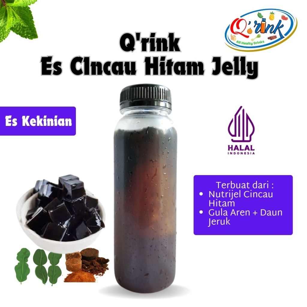 

Qrink Es Cincau Hitam Jelly-Es Kekinian Nutrijel Sehat Berserat Tinggi Unik Nikmat Segar Kuah Gula Aren Daun Jeruk-Botol Kale 250 ml-Tanpa Perisa Makanan Tanpa Pemanis Buatan Tanpa Pengawet Buatan-Sertifikat Halal