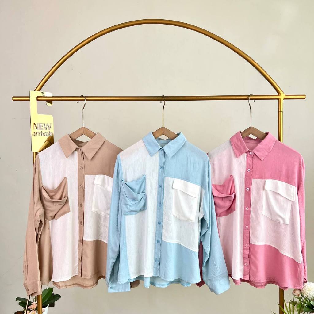 GROSIR BLOUSE TWO TONE RAYON CRINKLE / 62k @ 3pcs