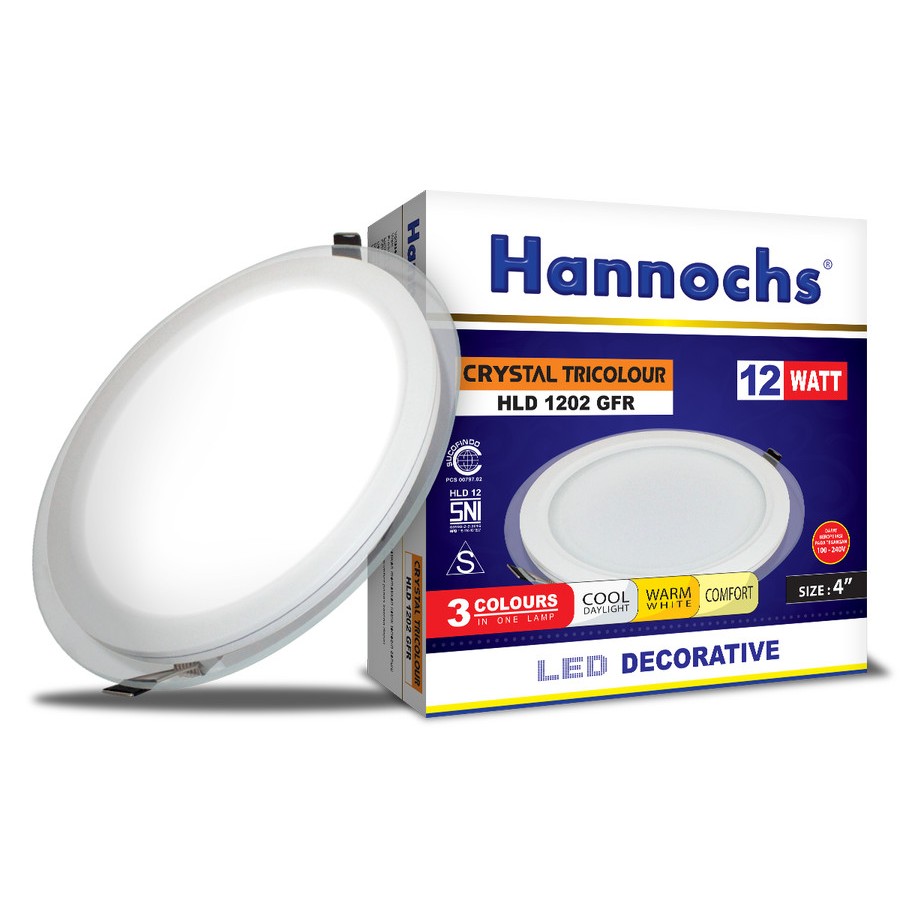 Hannochs lampu downlight crystal tricolour 12W HLD 1202 GFR bulat