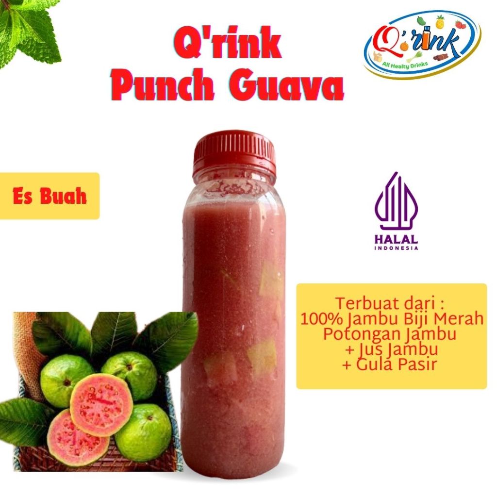 

Q'rink Es Punch Guava-Minuman Jus Ada Potongan Buah Jambu Biji Merah Asli Segar Berserat Tinggi Sehat untuk Tubuh-Botol Kale 250 ml-Tanpa Pemanis Buatan Tanpa Pengawet Buatan Tanpa Perisa Makanan-Sudah Sertifikat Halal