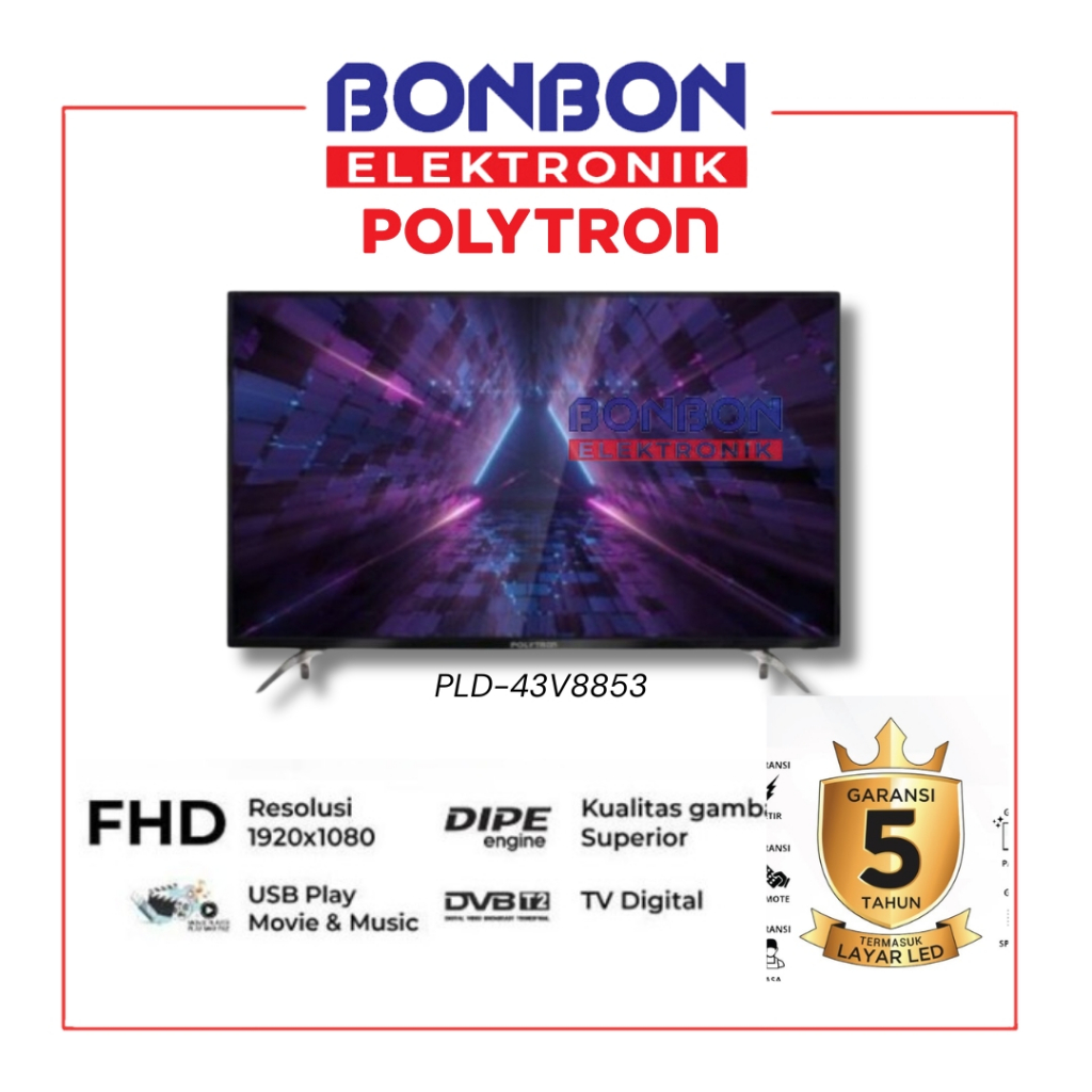 POLYTRON LED TV DIGITAL 43 Inch PLD 43V8853 / PLD-43V8853 / PLD43V885