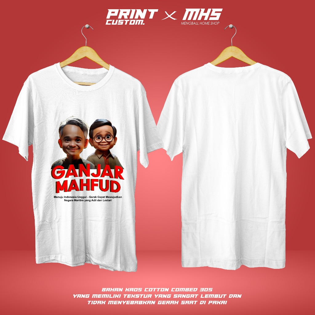 KAOS GANJAR MAHFUD GEMOY KAOS POLITIK LUCU COTTON COMBED 30S LENGAN PENDEK LENGAN PANJANG