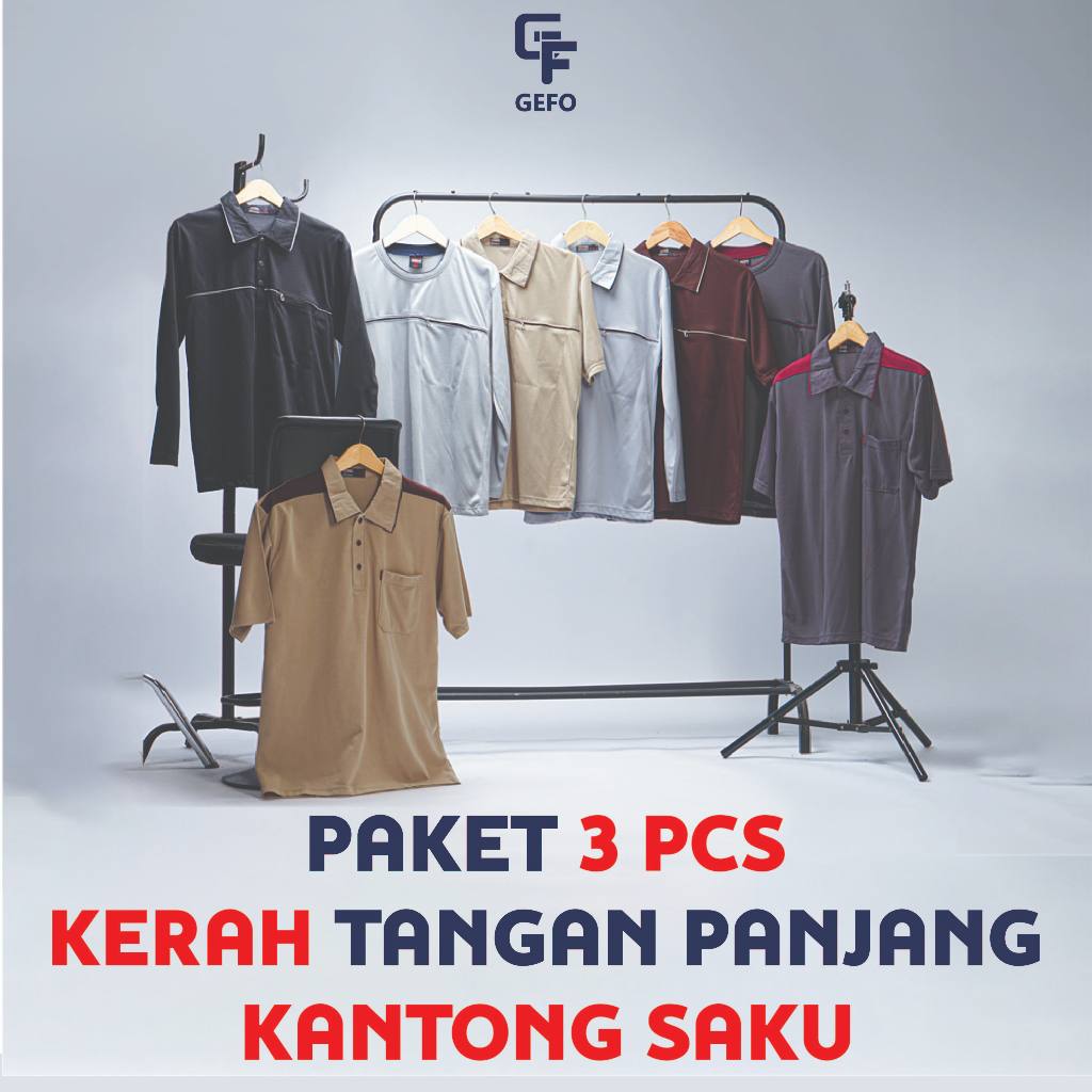 GEFO - 3 PCS PAKET USAHA BAJU KAOS KERAH PANJANG KAOS LENGAN PANJANG BAJU LENGAN PANJANG KAOS KERAH 