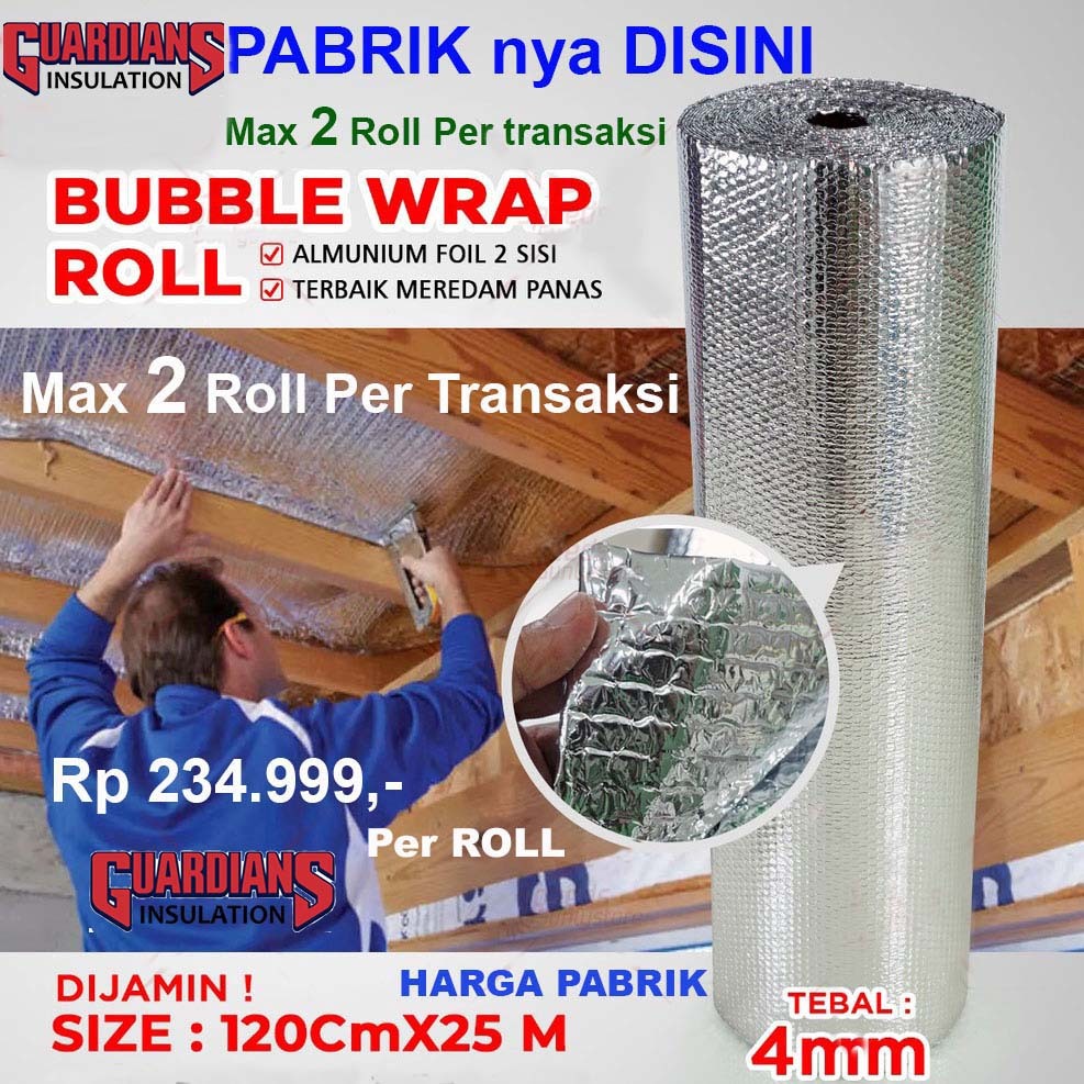 GUARDIANS Speeds Aluminium Bubble Foil Wrap 120cmx25m Peredam anti Panas Atas atap Insulasi Alumunium Insulator Metalize