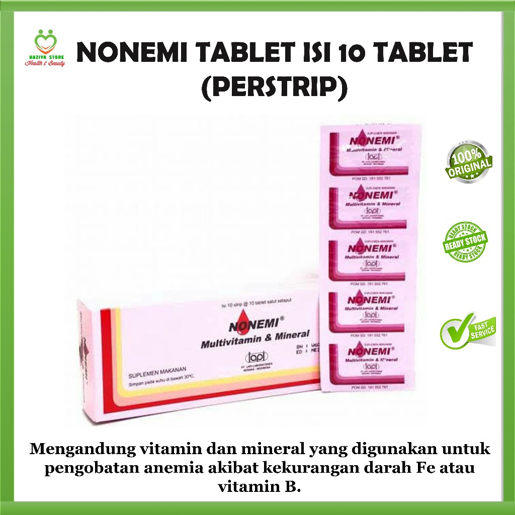 NONEMI Tablet Penambah Darah isi 10 Tablet - Multivitamin Mineral Penambah Darah Anemia dan Vitamin 