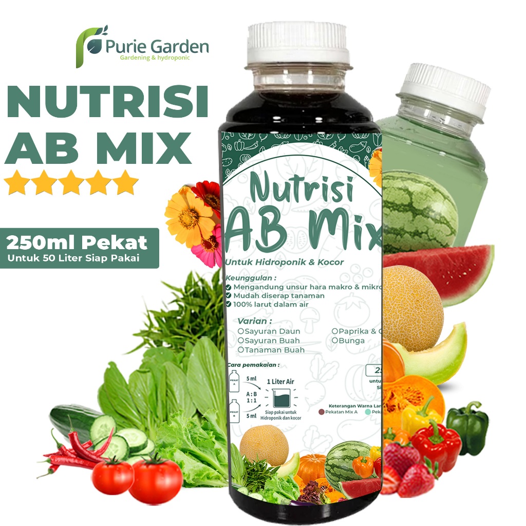 Pupuk Nutrisi AB Mix Sayuran Buah Cabe Bunga Cair 250ml Pekat PG KDR