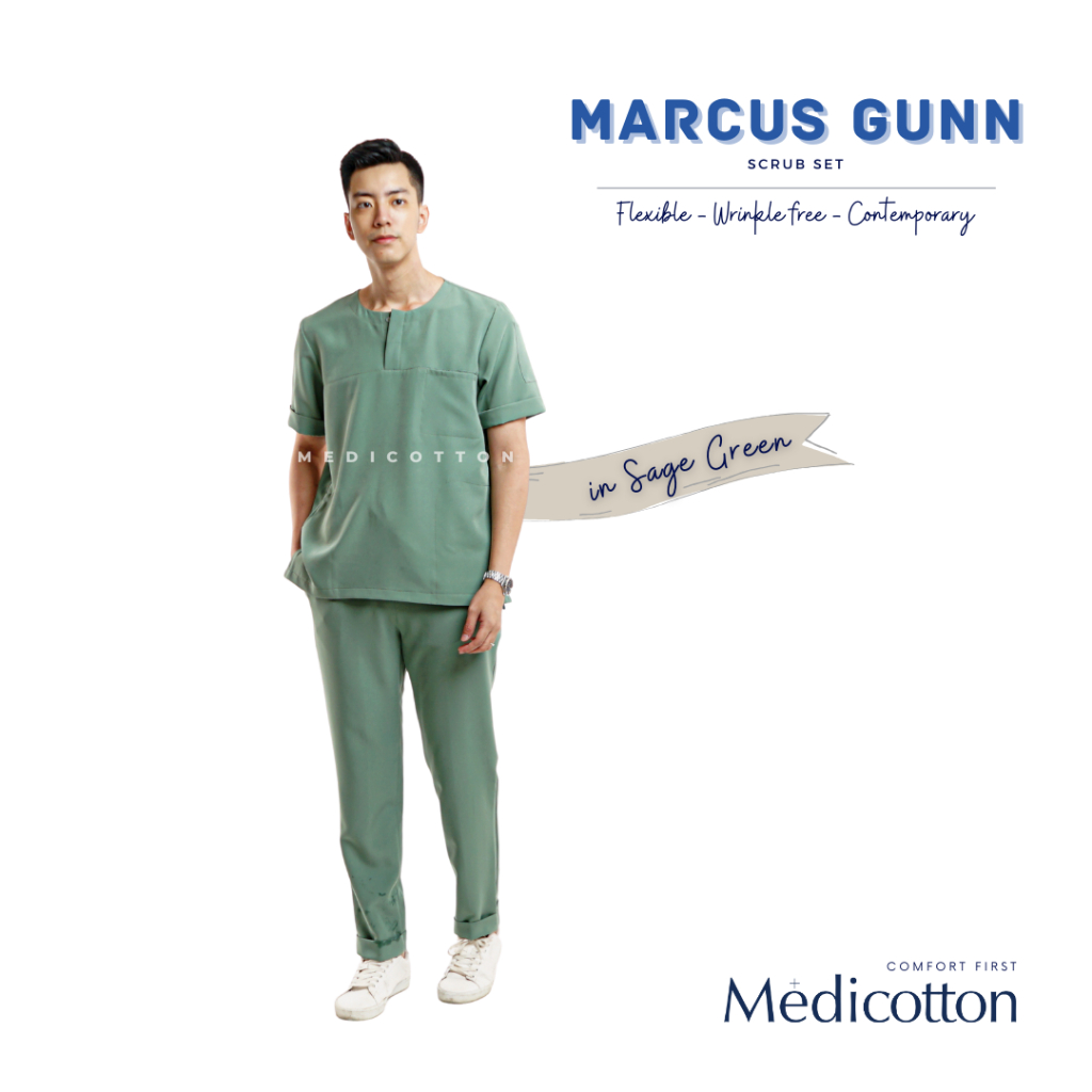 MEDICOTTON - SCRUB Baju OK- Baju Medis Jaga- MARCUS GUNN - Sage Green