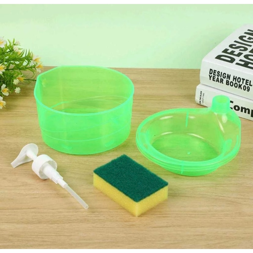 Dispenser Sabun Cair Botol Soap Pump dengan Spons Cuci Piring — 9