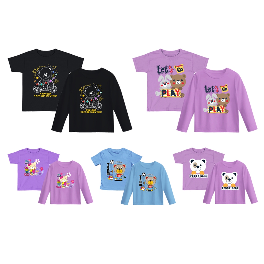 Kaos Anak Lengan Pendek Lengan Panjang / Baju Distro Anak Perempuan & Laki-laki Cotton Combed 24S Co