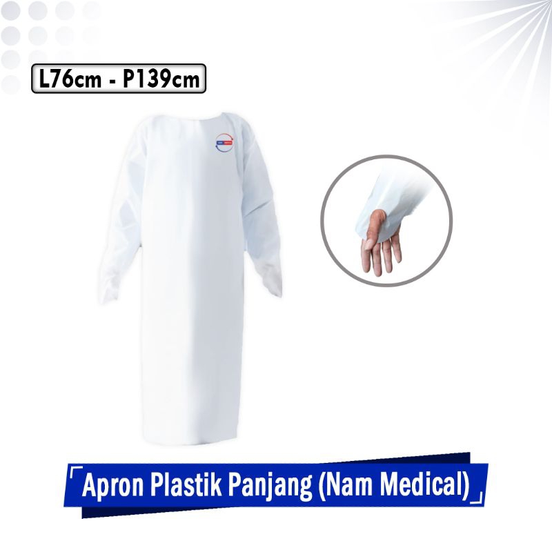 Apron Medis Lengan Panjang Celemek Plastik Anti Air Nam Medical