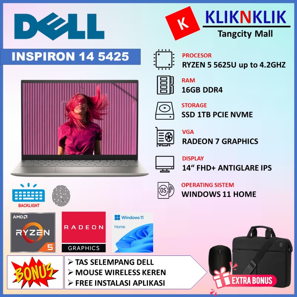 LAPTOP DELL INSPIRON 14 5425 RYZEN 7 5825U RAM 16GB 512GB SSD 14 INCH WUXGA WINDOWS 11 HOME