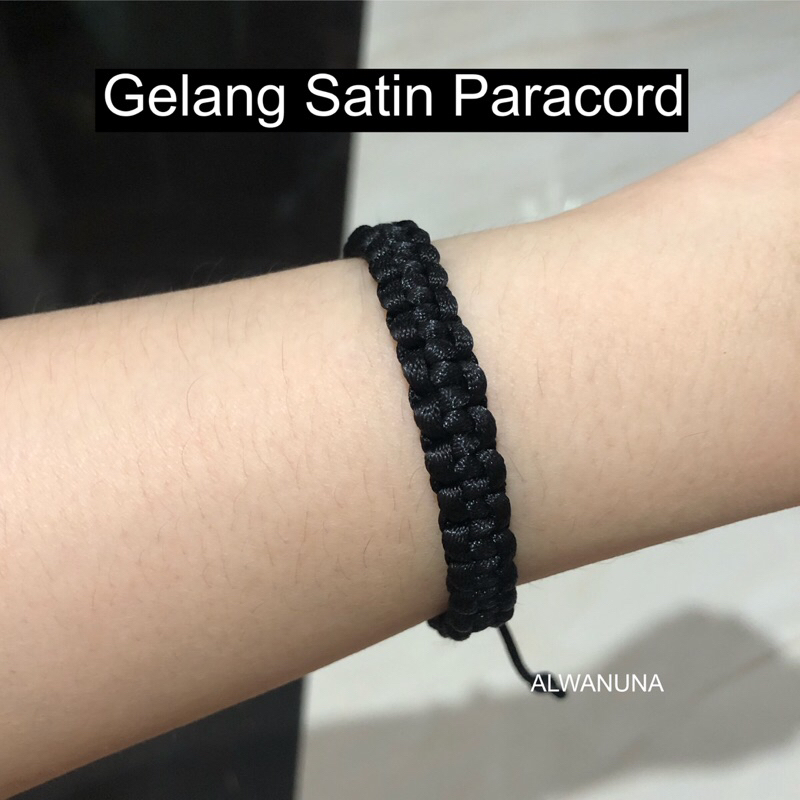 1pc handmade gelang tali satin hitam polos simpul serut paracord bracelet unisex handmade adjustable