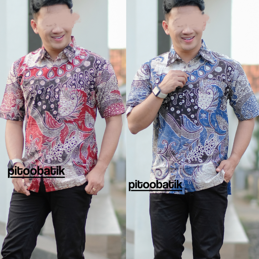 Batik Pria Motif Hitam Manis Kemeja Batik Pria Lengan Pendek Merah Biru Kuning