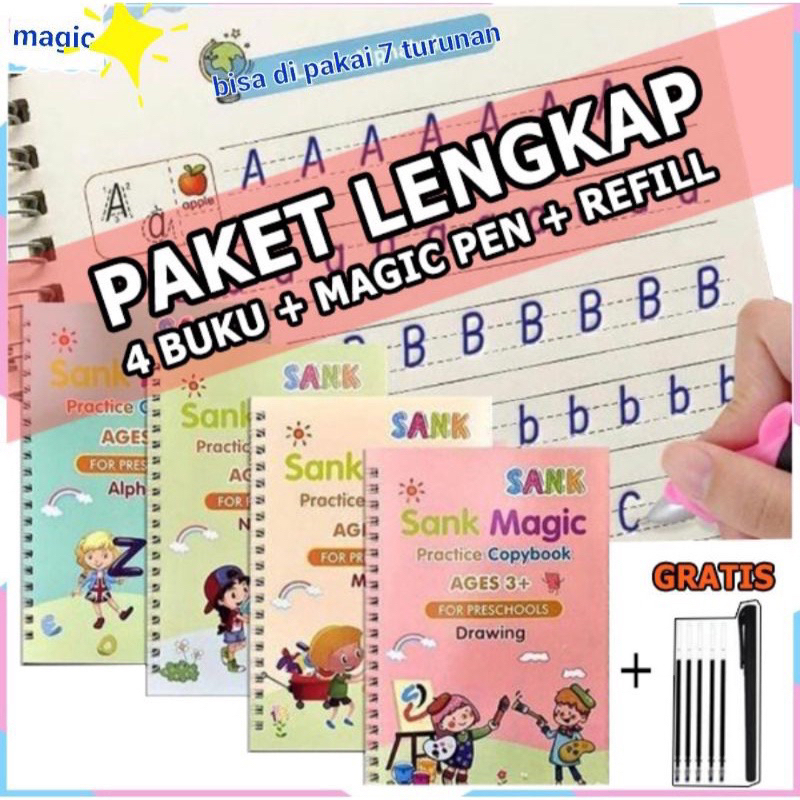 SANK Magic Practice Book 1 SET ISI 4 Buku Sank Magic Buku Belajar Anak + Pulpen