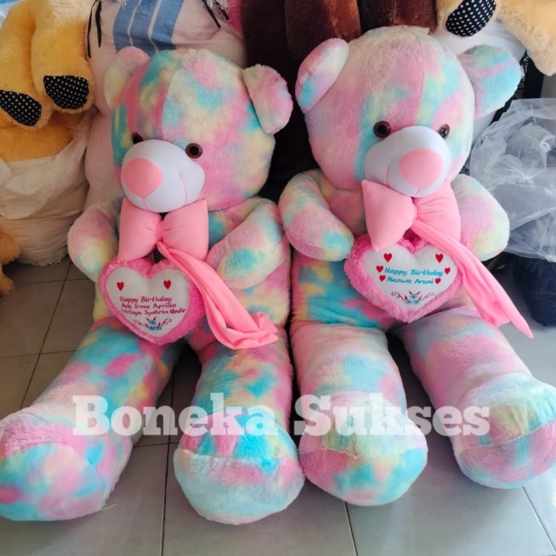 Boneka Teddy Bear Pelangi Rainbow Gratis Ukir Nama 1,6 Meter
