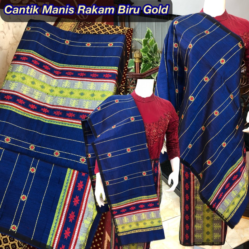 Songket Cantik Manis Rakam Biru Gold/ Songket Tenun Palembang asli Tenun Tangan/ilham songket palemb