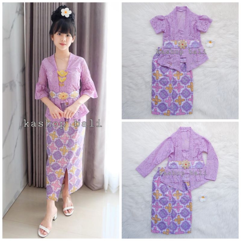 SET KEBAYA ANAK WARNA LILAC + BATIK BABY PINK UNGU