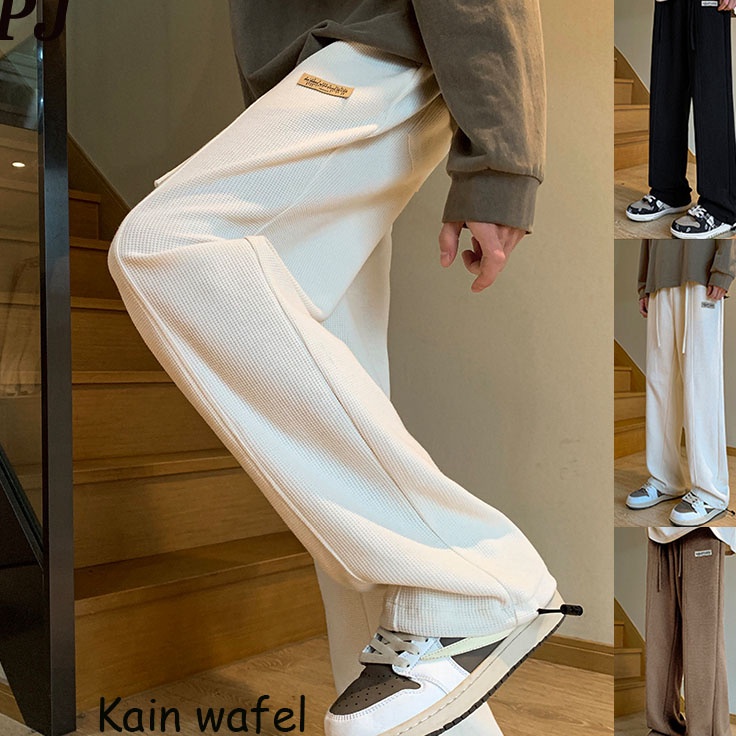 Celana Panjang Polos Pria Kain Wafel Celana kasual pria korea Celana panjang pria dewasa terbaru 202