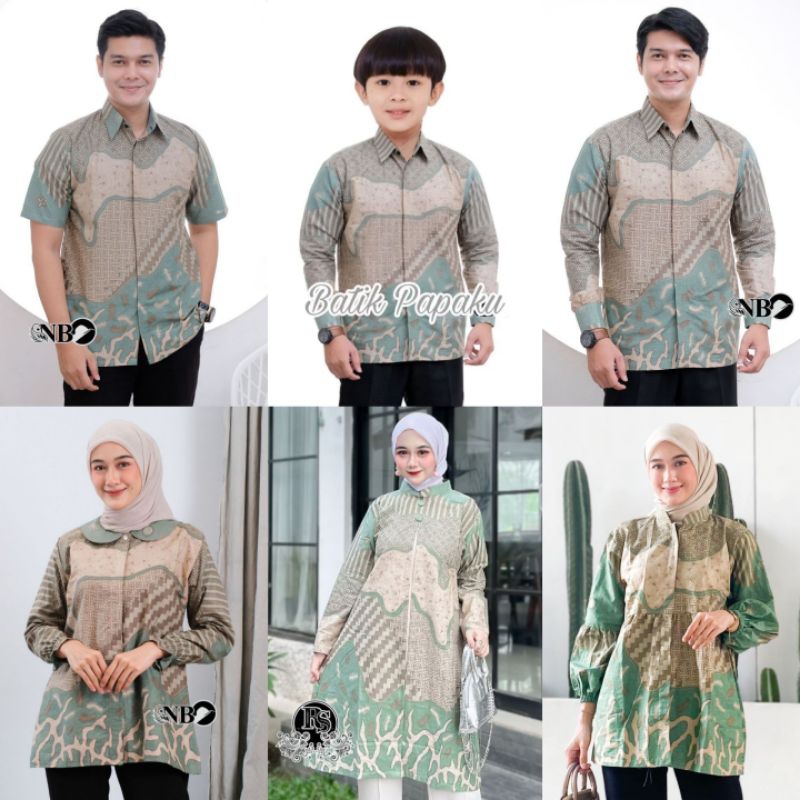 BAJU BATIK WARNA HIJAU SAGE MOTIF INARA BLUS TUNIK KEMEJA HEM ANAK BATIK DISTRO INTERNATIONAL COUPLE