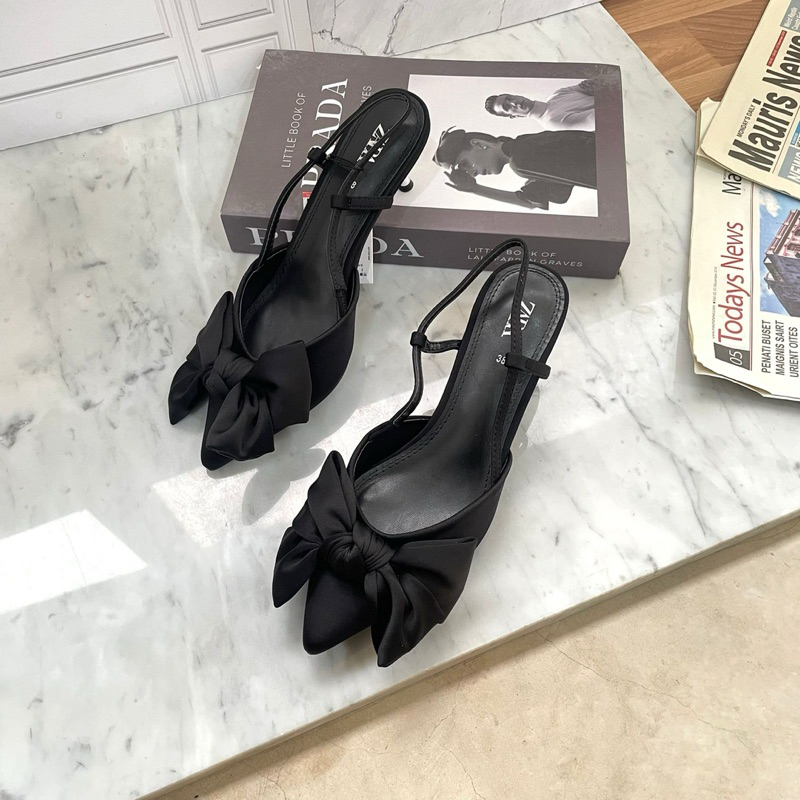 Satin ribbon high heels 5cm by Zara import high quality fashion shoes sepatu pita wanita kantor kerj