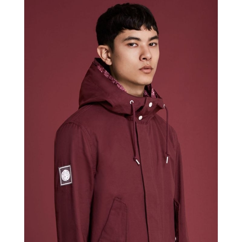 Pretty Green Cotton Zip Up Hooded Jacket Burgundy Original