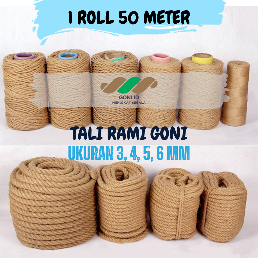 

TALI RAMI GONI 50 METER (1 ROLL) 3mm, 4mm, 5mm, 6mm TERMURAH Tali Rami Tali Kerajian Souvenir Tali Undangan Tali Garukan Kucing Tali DIY