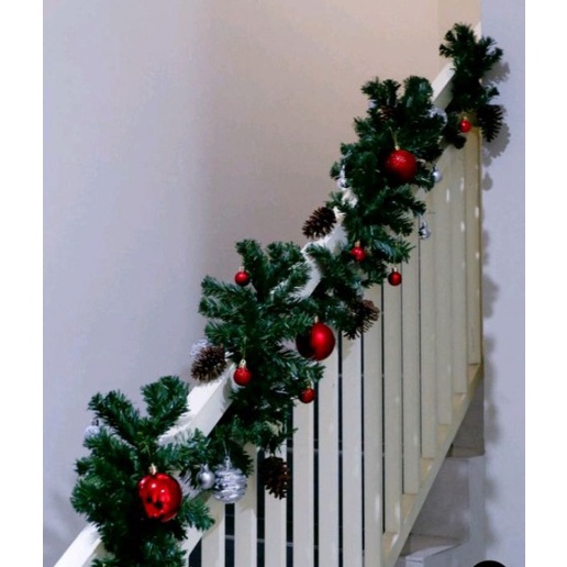 Terjamin Garland Natal / Daun Garland Hijau / Aksesoris Pohon Natal Hijau Panjang 2,7 Meter Garland 