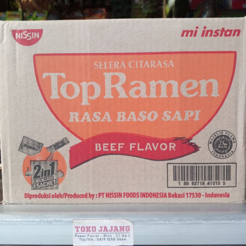 

Mie Top Ramen 32gr Rasa Baso Sapi Harga 1 Dus isi 40pcs/bungkus